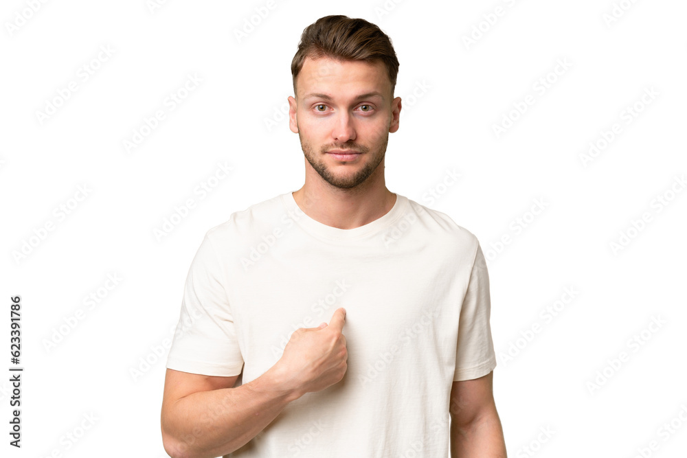 Young blonde caucasian man over isolated background pointing to oneself Young blonde caucasian man over isolated background pointing to oneself