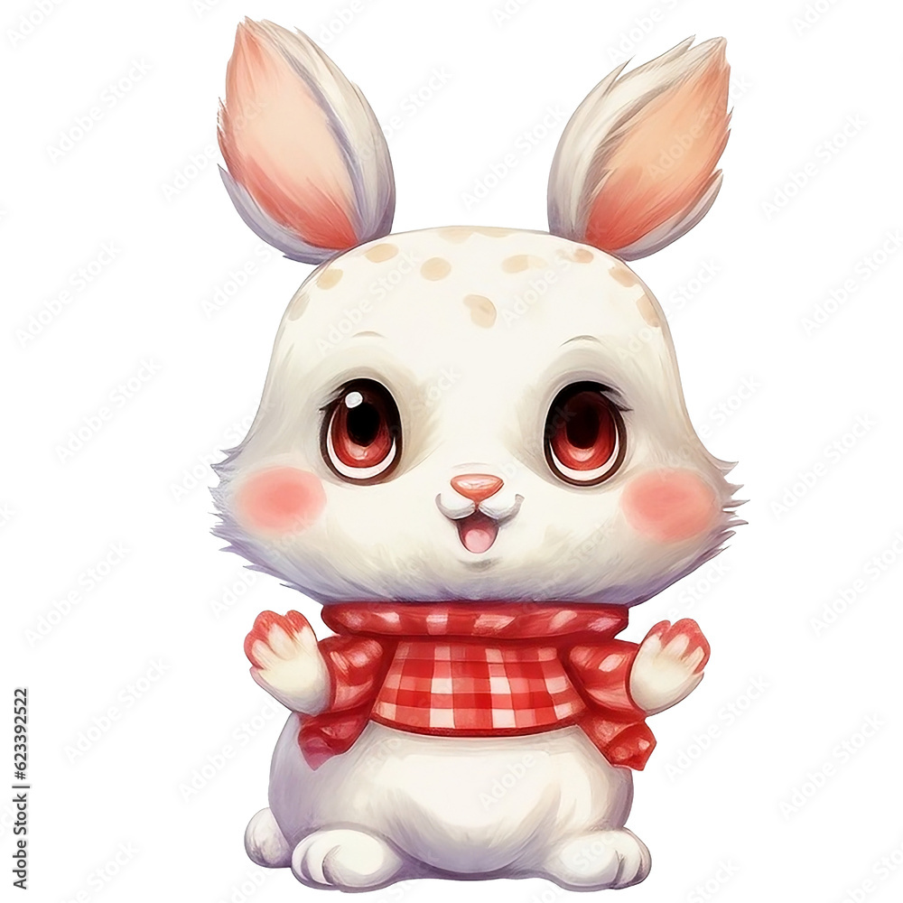 Single cute smile bunny with red scarf