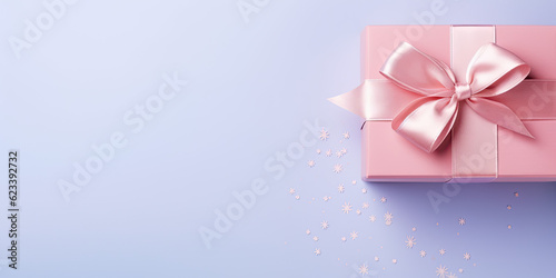 Christmas  gift box on the  pastel background  top view