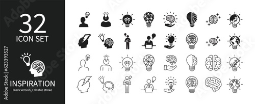 Icon set related to light bulbs and inspiration