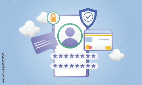 Security system in smartphone. Mobile phone with passcode screen and face recognition app icon.Vector Design Illustration.
