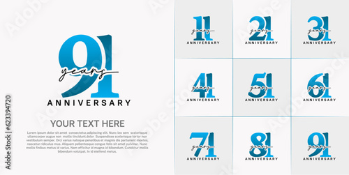 set of anniversary logo with blue number and black handwriting text can be use for celebration