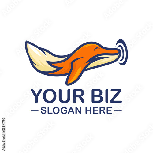 An airplane-shaped cartoon fox suitable for aviation, tour and travel business