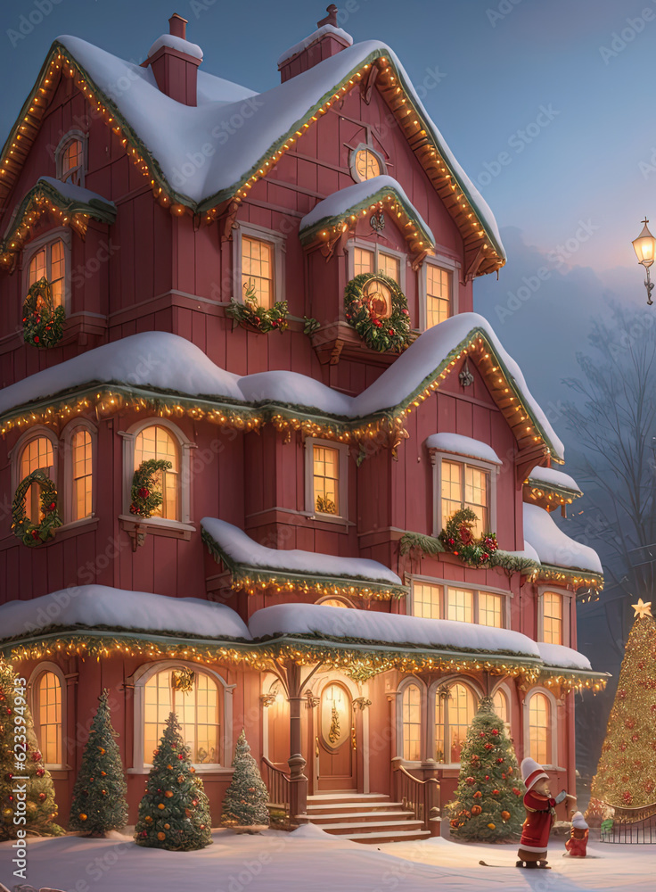 Decorated houses for Christmas. Ai generated