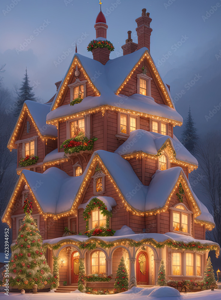 Fototapeta premium Decorated houses for Christmas. Ai generated