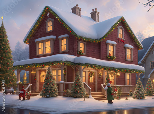 Decorated houses for Christmas. Ai generated