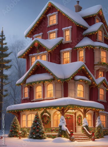 Decorated houses for Christmas. Ai generated