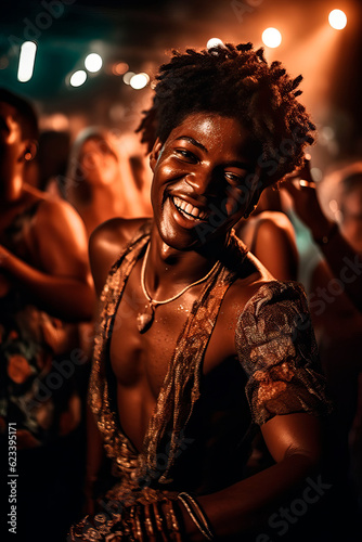 Crowd of cheerful hilarious young multiethnic people drinking alcohol and dancing in a party
