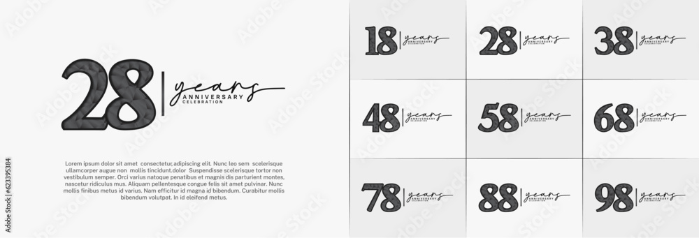 Naklejka premium set of anniversary logo with black number on white background can be use for celebration