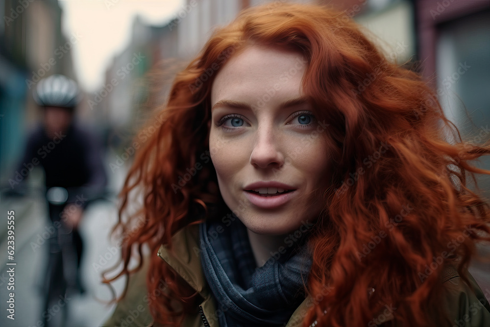 Redhead woman looking at camera serious Redhead woman looking at camera serious