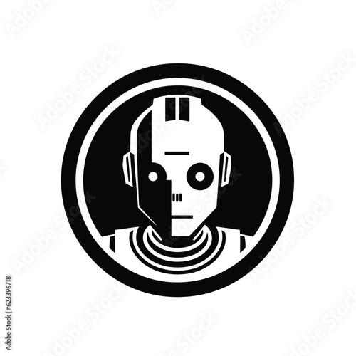 Robot logo, chat bot design, flat style, innovation concept, vector illustration isolated