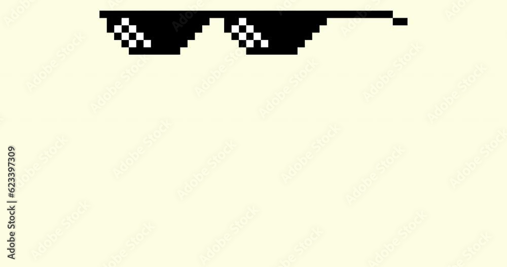 Pixel art glasses, cool cartoon glasses for video games, video animation footage, pixel art 8 bit