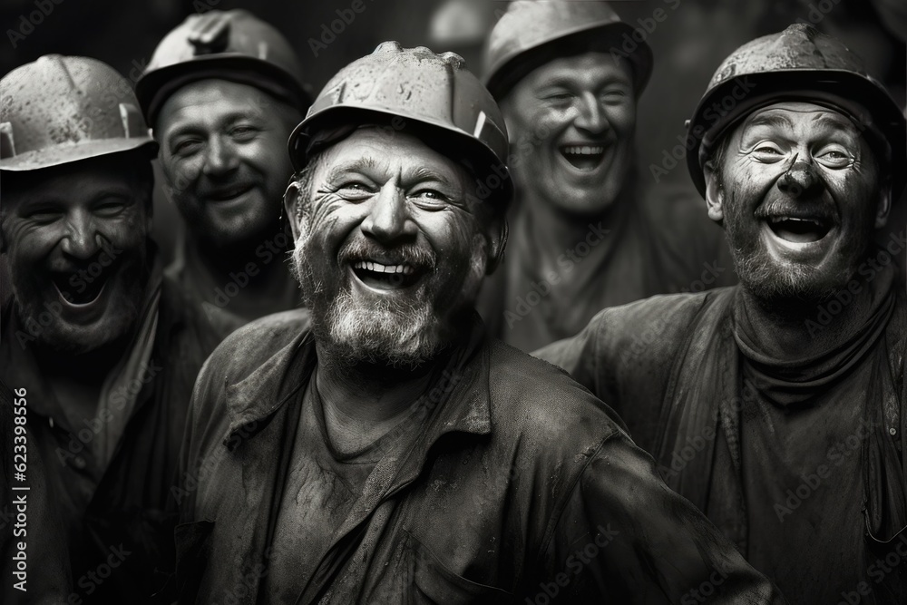Happy of gold mine workers in gold mine. Generate Ai
