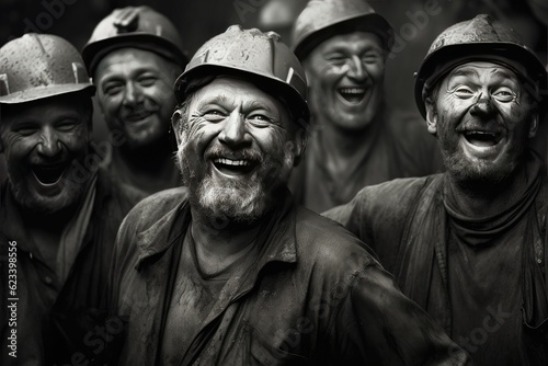 Happy of gold mine workers in gold mine. Generate Ai
