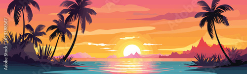 tropical beach at sunset vector simple 3d smooth isolated illustration