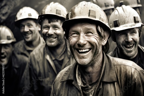 Happy of gold mine workers in gold mine. Generate Ai