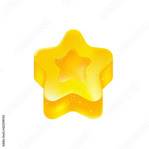 3D jelly marmalade yellow , vector game candy icon , gelatin cartoon sweets kit, glossy heart, star. Gummy dessert, UI colorful mobile casino app elements different shapes. Shiny jelly sweets clipart