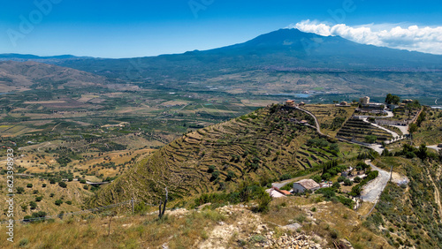 Принти на полотні Aerial View of Mount Etna from Centuripe via Drone - Aerial drone shot of the sc