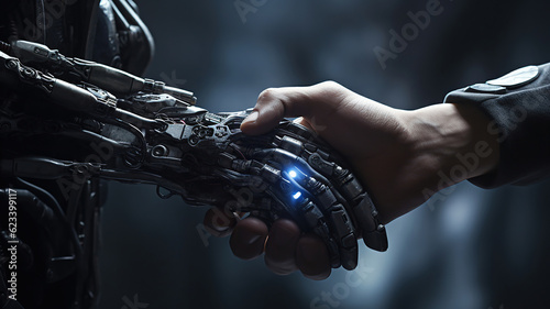 Human and Robotic Hands Shake Amidst Advanced Technology © PRI