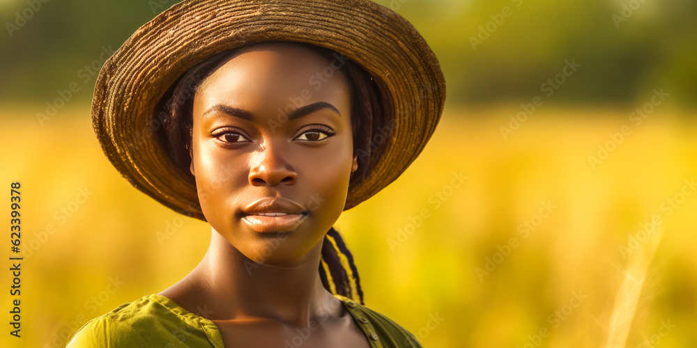 Enchanting African woman tending to her field, embodying authentic African traditions and self-sufficient agriculture in a depth-blurred setting. Generative AI Enchanting African woman tending to her field, embodying authentic African traditions and self-sufficient agriculture in a depth-blurred setting. Generative AI