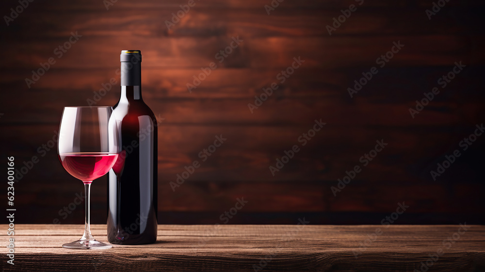 Fototapeta premium a bottle of red wine on a wooden background