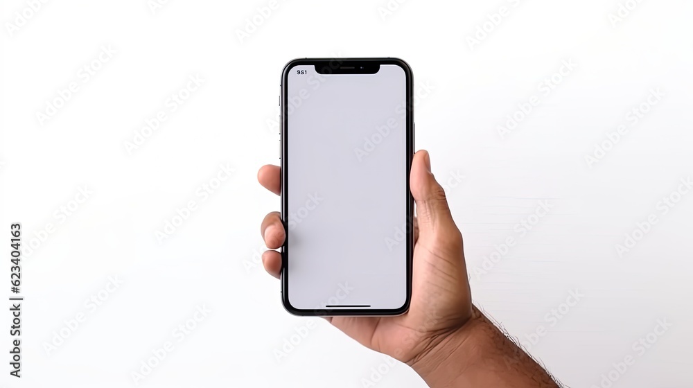 Man hand holding black smartphone with blank screen, isolated on white background for phone mockup Man hand holding black smartphone with blank screen, isolated on white background for phone mockup