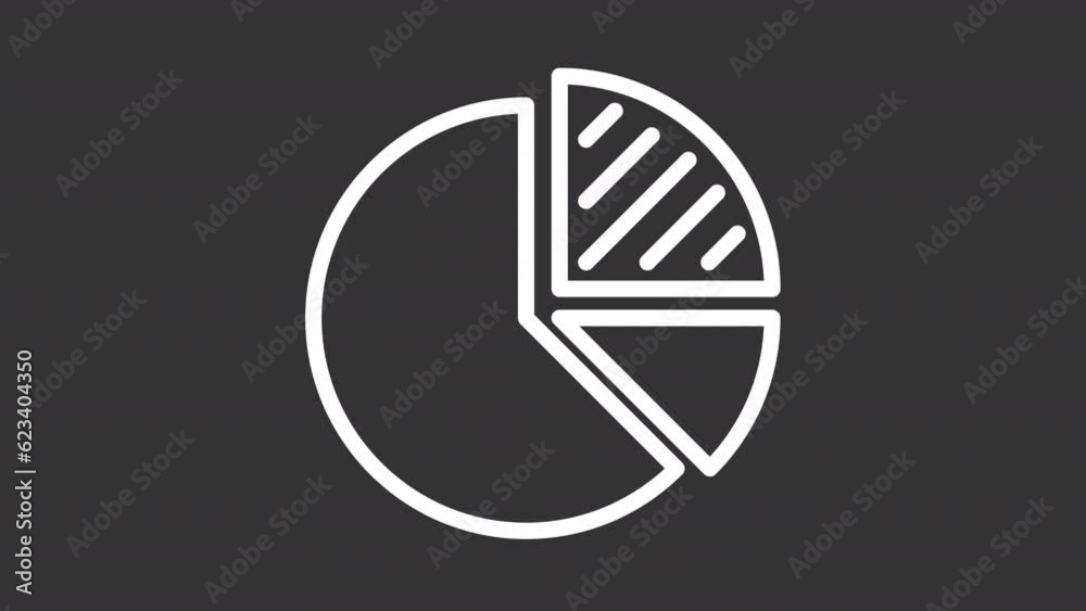 Animated pie chart white line icon. Circular chart sectors dividing animation. Market share. Loop HD video with alpha channel, transparent background. Motion graphic design for night mode