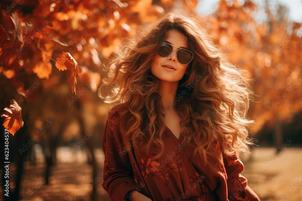 Fototapeta premium Fictional woman outdoors autumn vibes Created with GenAI Software