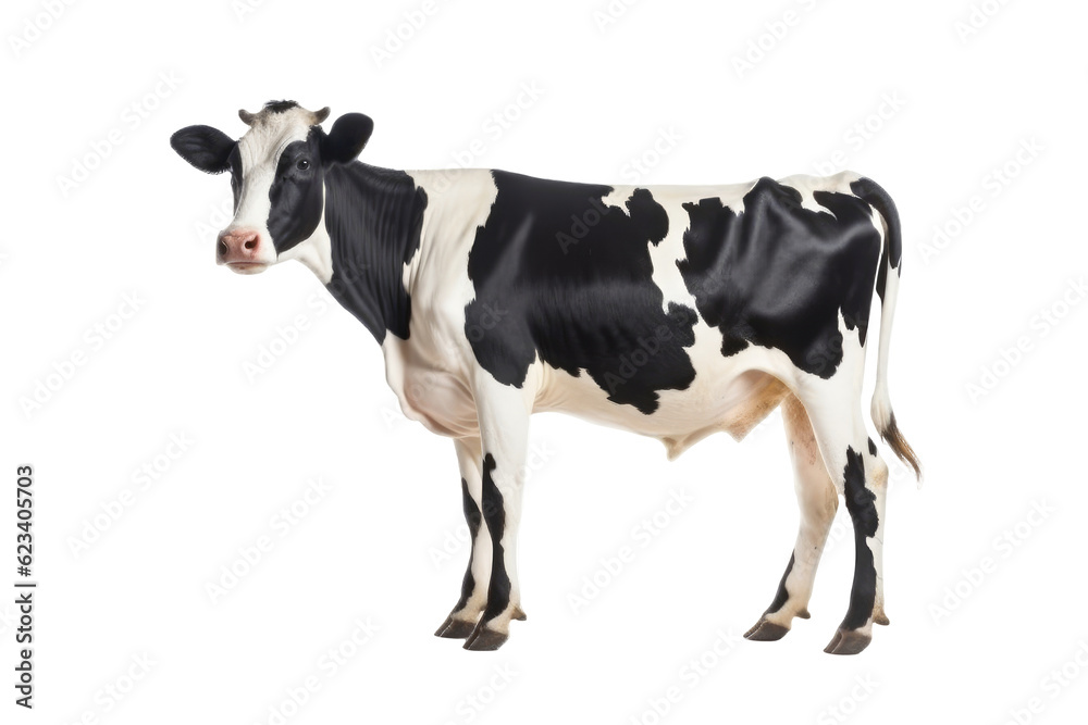 Holstein cow black and white isolated on white background , PNG file , Created with Generative Ai Technology