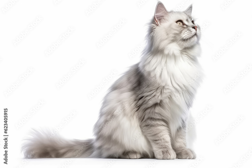 Portrait of handsome young cat isolated on white background , Created with Generative Ai Technology