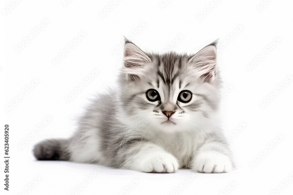 Portrait of handsome young cat isolated on white background , Created with Generative Ai Technology