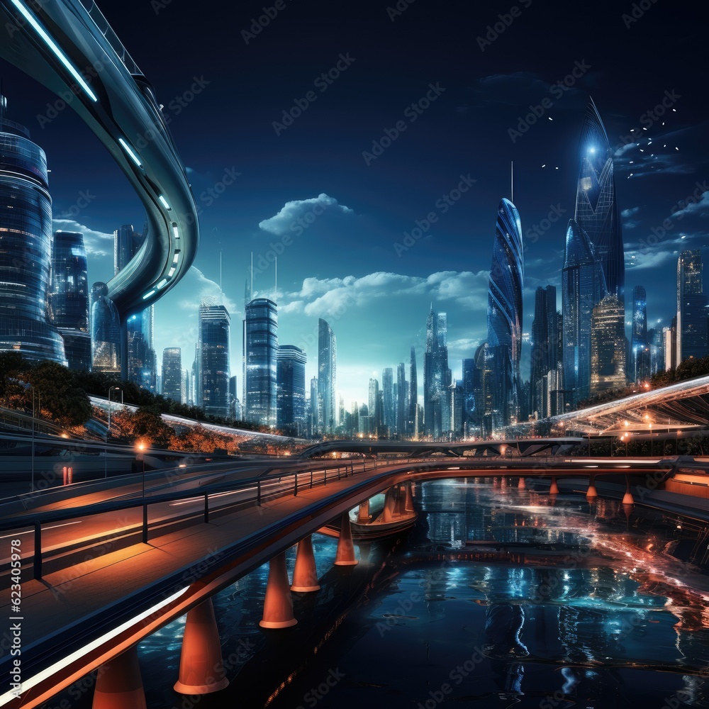 Fototapeta premium Futuristic cityscape with an artistic touch 5, generative ai