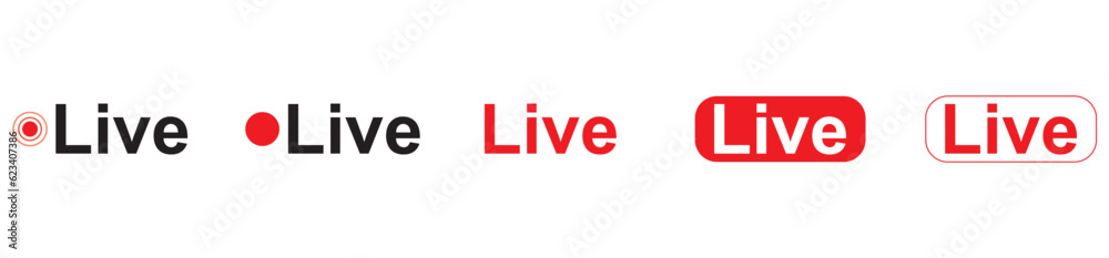 Set of live streaming icons. Red symbols and buttons of live streaming, broadcasting, online stream. Lower third template for tv, shows, movies and live performances. Vector Set of live streaming icons. Red symbols and buttons of live streaming, broadcasting, online stream. Lower third template for tv, shows, movies and live performances. Vector