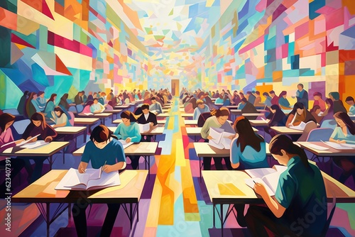 examination process or testing in an educational institution, abstract illustration, Generative AI