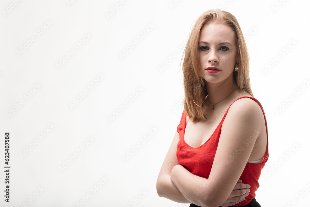 Woman self-hugs, aware of women's condition Woman self-hugs, aware of women's condition