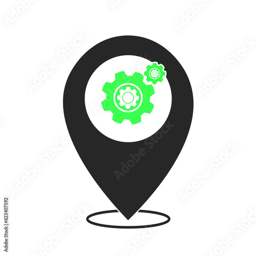 green cog gear icon and location position