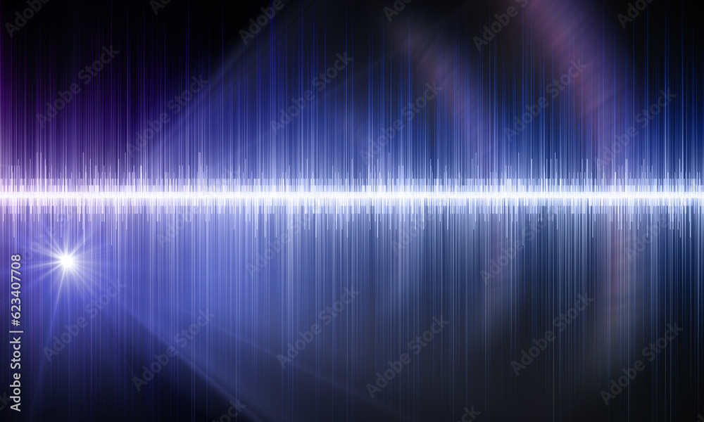 Bright sound waves on a black background emitting blue light Bright sound waves on a black background emitting blue light