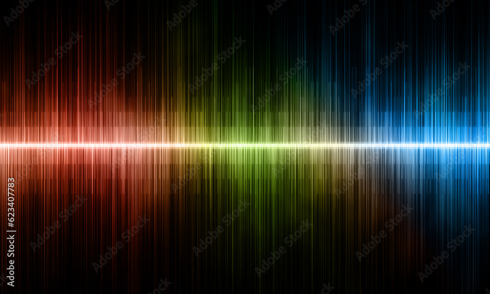Colored sound wave on black background - obrazy, fototapety, plakaty 