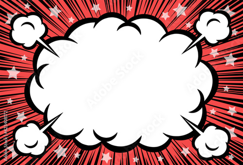 雲形のフレームと集中線の背景素材（赤）