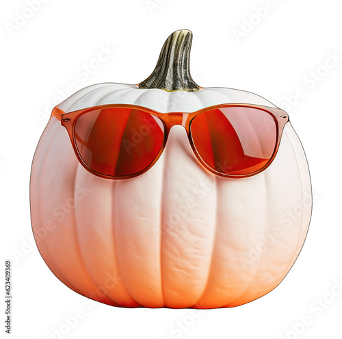 Halloween pumpkin with sunglasses isolated on transparent background. 3d render