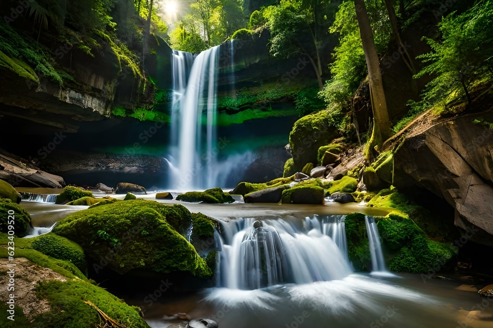 waterfall in the forest Generated AI waterfall in the forest Generated AI