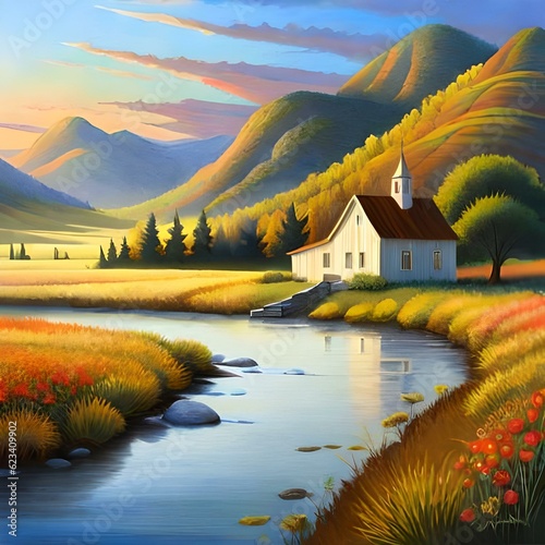 The art of landscape with lake and mountains, Generative AI 
