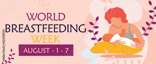 World Breastfeeding Week campaign. August 1 - 7 flat vector design banner for social network and media.