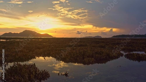 Wallpaper Mural .Majestic sunset or sunrise landscape Amazing light of nature amazing cloud scape sky and colorful clouds moving away rolling. .stunning colorful sky at yellow sunrise above coral reef.. Torontodigital.ca