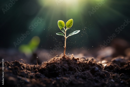 Sprouting Seedling Bathed in the Warmth of Sunrise, Evoking Growth and Fresh Start. Generative Ai. 