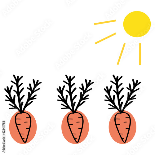 cute carrot, sun, vegetable vector illustration flat design.