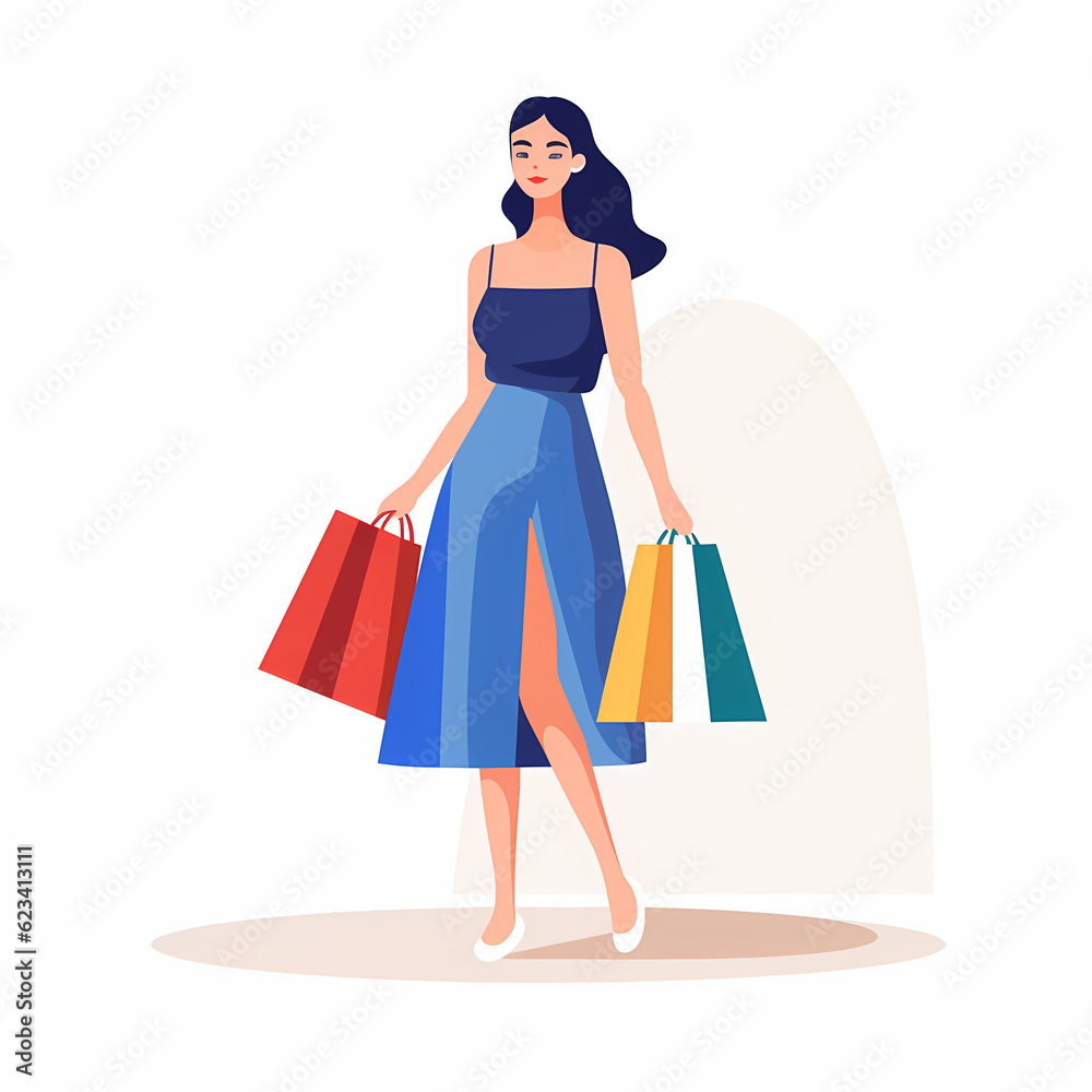 AI-Generated Flat Design Illustration of Women Shopping - Perfect for Web and Blog Use