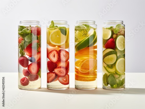 glasses with fruits, summer drinks