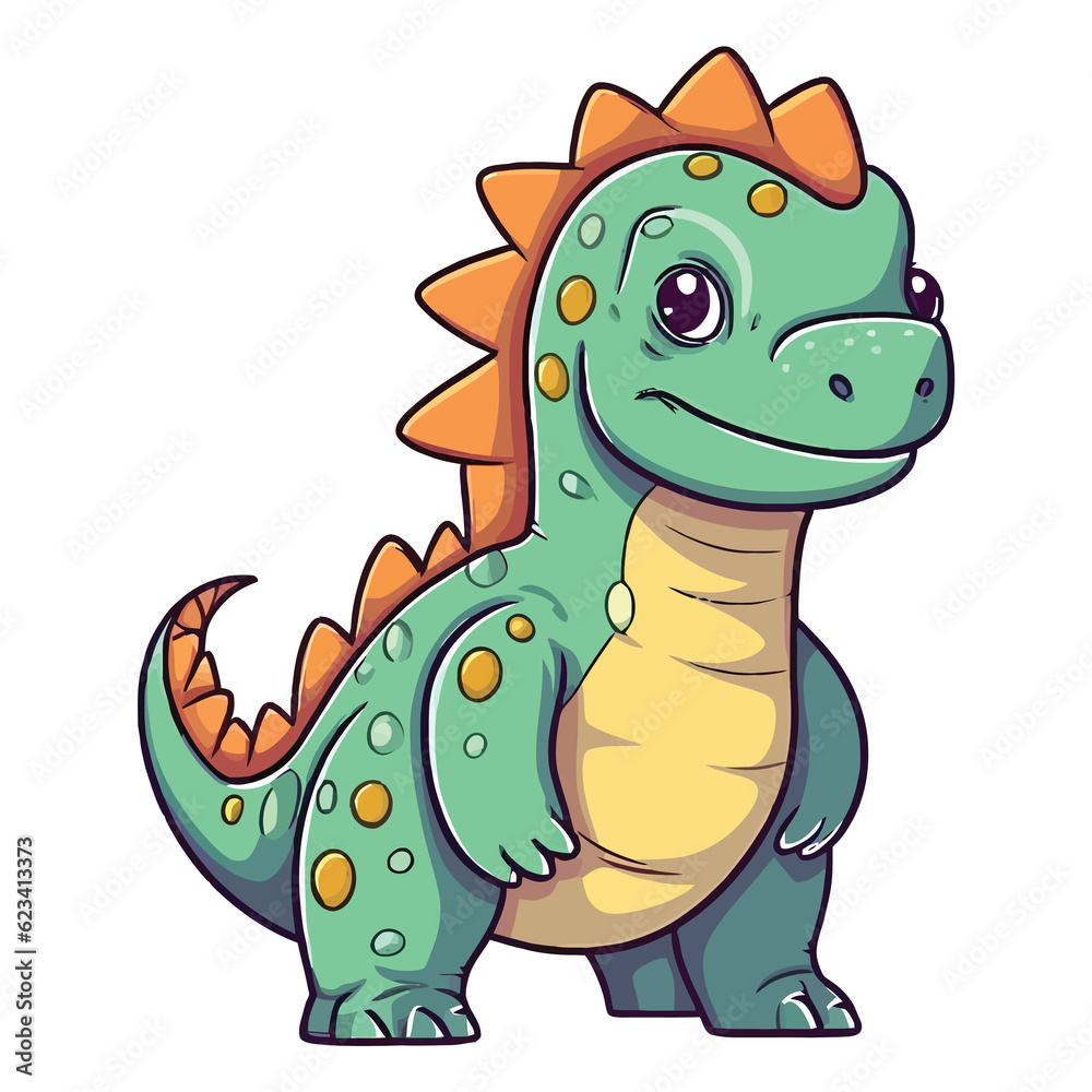 Fototapeta premium Ancient Cuteness: Adorable Iguanodon Dinosaur in a Whimsical 2D Illustration