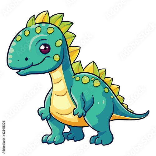 Ancient Cuteness  Adorable Iguanodon Dinosaur in a Whimsical 2D Illustration